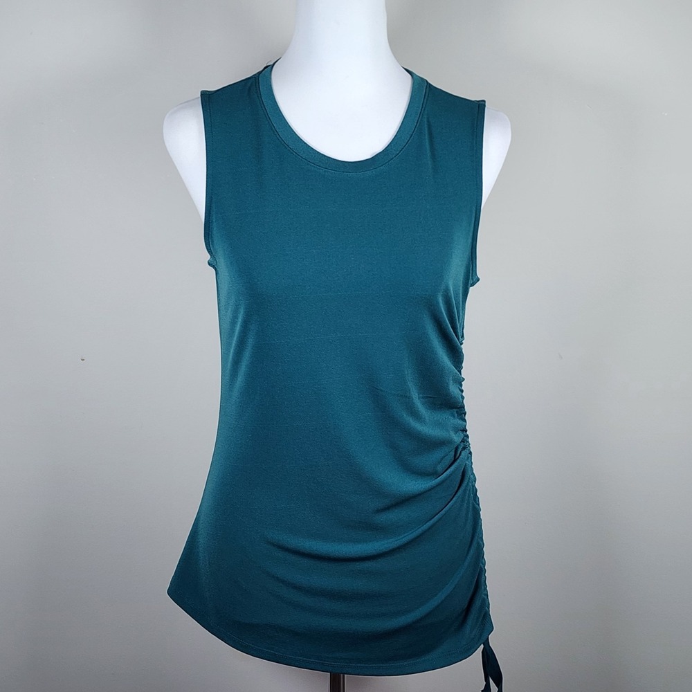 Banana Republic Ruched Tank Top Womens Medium Sleeveless Teal Shirt Blouse Work